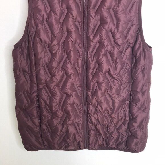 Tangerine Womens Puffer Vest Maroon Full Zip Packable Pockets Active Wear Medium - Picture 3 of 12